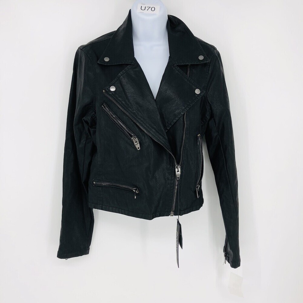 Blanknyc Women's Black Vegan Leather Asymmetrical Goth Punk Biker Jacket Size M